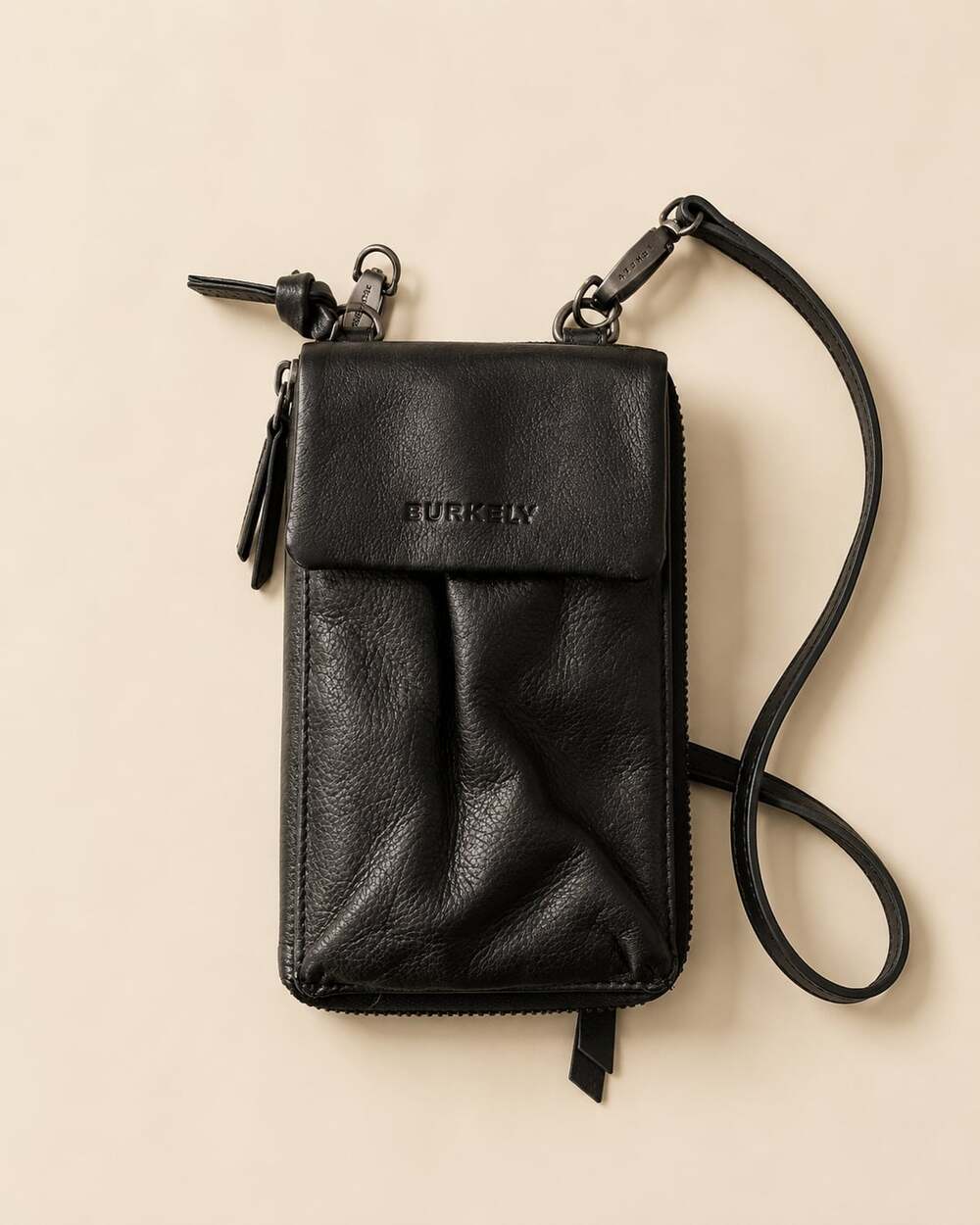 Burkely Black Leather Crossbody Wallet‎ Phone Bag Organizer